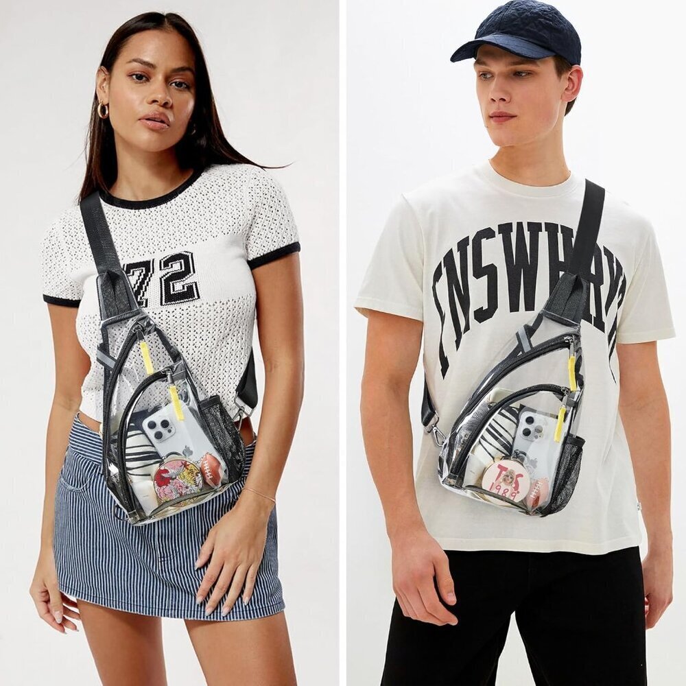 Clear Stadium Bag Unisex TPU Waterproof Crossbody with Adjustable Strap - Picture 3 of 8